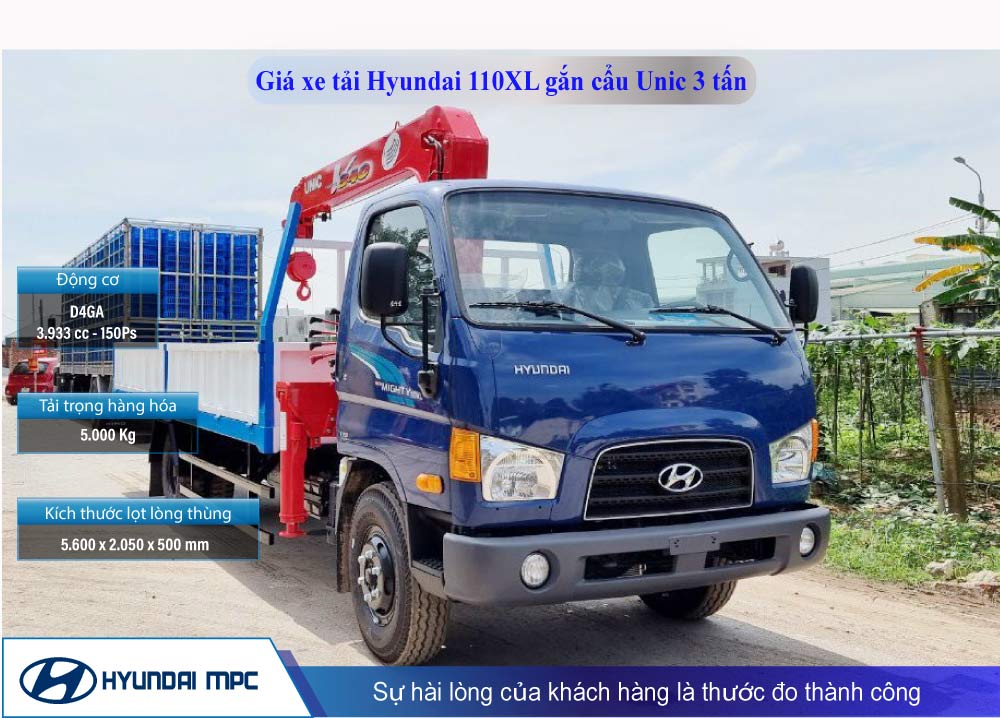 Xe tải Hyundai Mighty 110XL gắn cẩu Unic 3 tấn